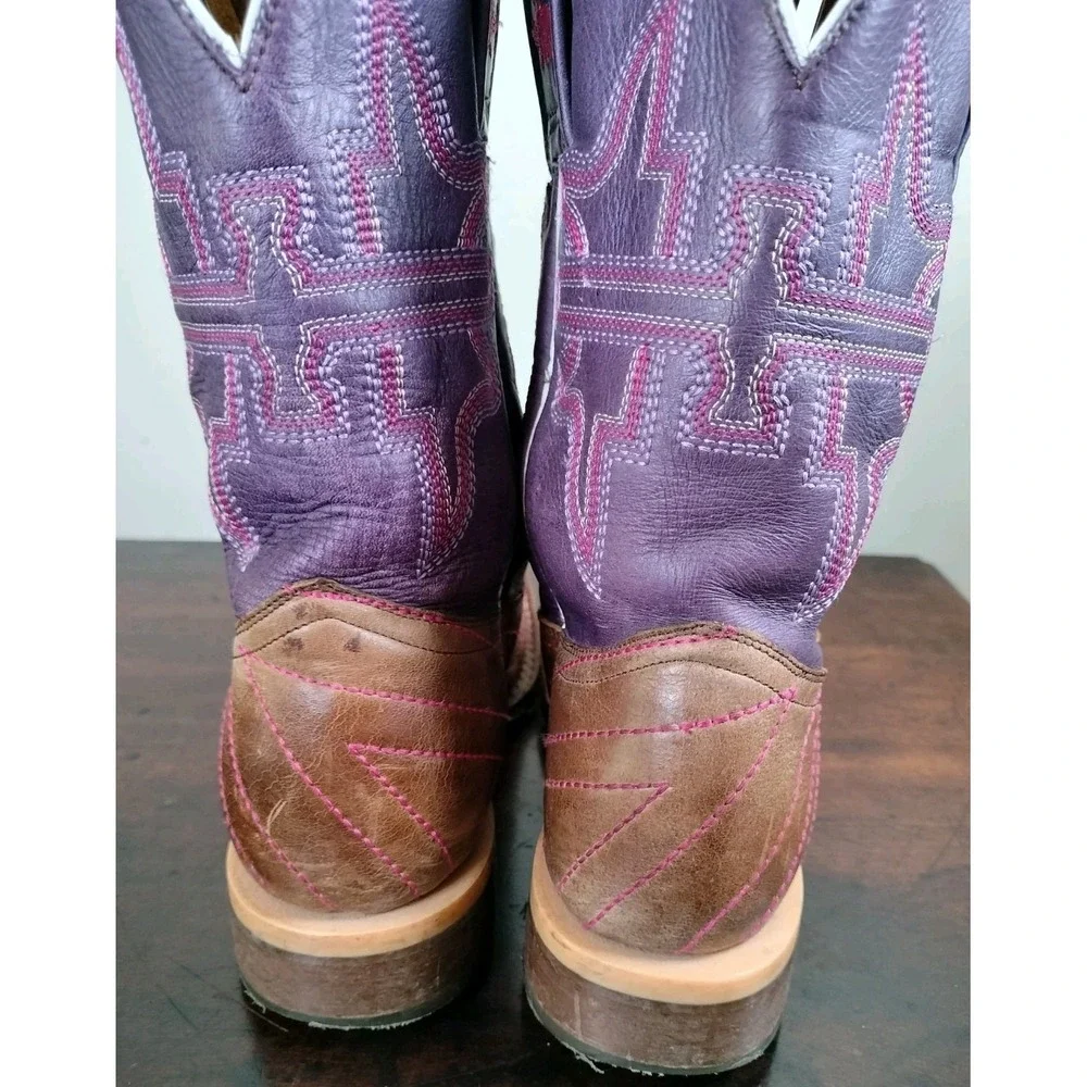 Tin Haul Starlight Cowgirl Boots Youth Kids Size 2 Purple Brown Square Toe USA